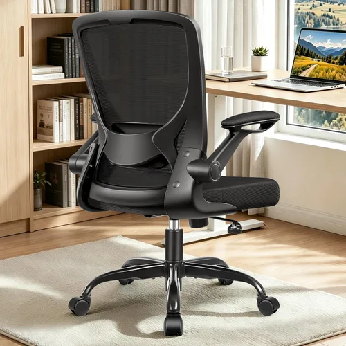 Miniatura 12 de BESTFAIR Silla de oficina ergonómica, sillas de malla para computadora con soporte lumbar, silla de escritorio giratoria con brazos abatibles