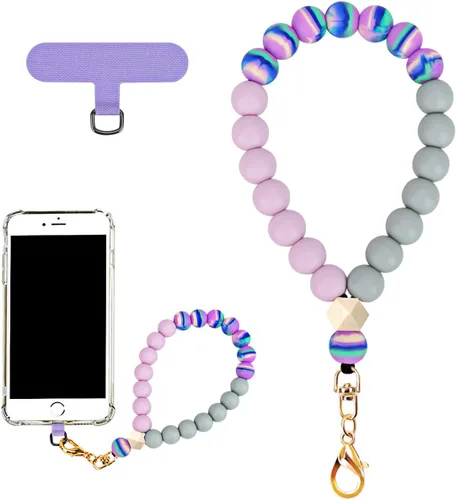 Miniatura 15 de VICHUNHO Correa de muñeca de silicona con cuentas de mármol para teléfono, cordón para celular con pestaña de sujeción, pulsera elástica de muñeca