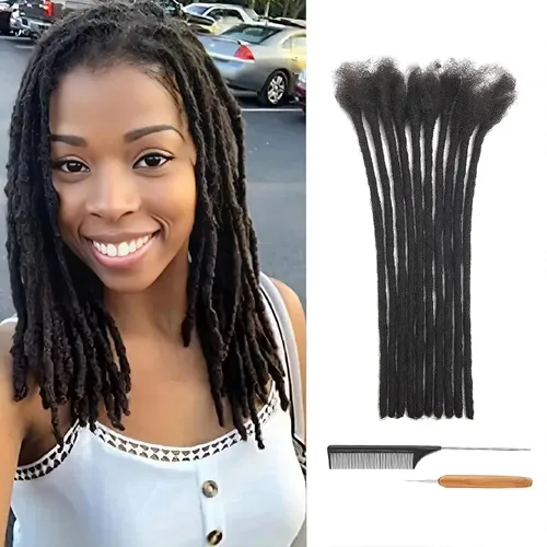Miniatura 27 de Extensiones de Rastas de Cabello Humano 0.4cm de Grosor 4 Pulgadas 20 Hebras 100% Cabello Humano Real para Hombres/Mujeres/Niños Completamente