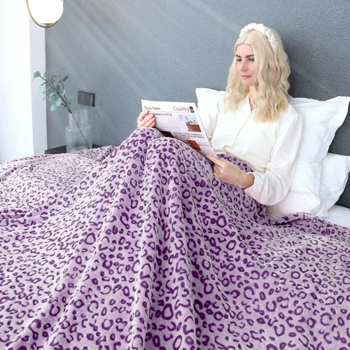Miniatura 3 de Manta con estampado de leopardo morado, manta cálida, ligera, suave, para cama, sofá o dormitorio Leopardo púrpura