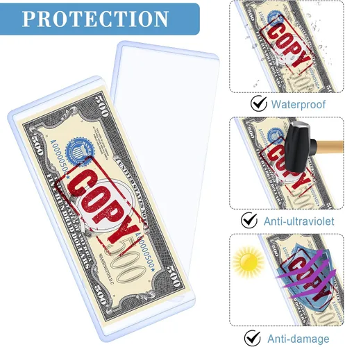 Miniatura 4 de Sepamoon 60 fundas para billetes de dólar, 6.9 x 2.95 pulgadas, fundas de plástico duro transparente para monedas, impermeables, soporte