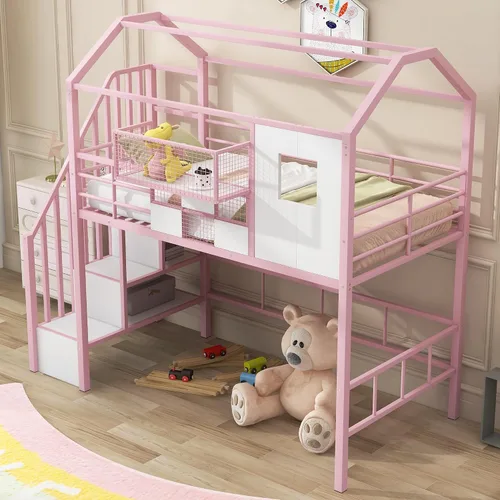 Miniatura 10 de Favfurish Litera de Metal de Piso Twin XL sobre Queen con Escaleras Inclinadas y Barandillas de Seguridad para Dormitorio, Habitaciones de Negro