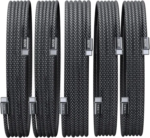 Miniatura 21 de LISEN Cable USB C a USB C, paquete de 5 [3.3/3.3/6.6/6.6/10 pies] para iPhone 17, cable C a C de carga rápida para iPad, iPhone 16 15 Pro Max, Negro