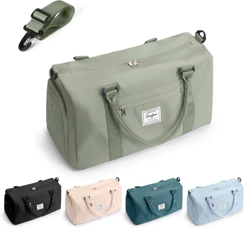 Bolsa de gimnasio para mujeres y hombres bolsa de viaje deportiva con compartimento para zapatos y bolsillo húmedo A-H Green