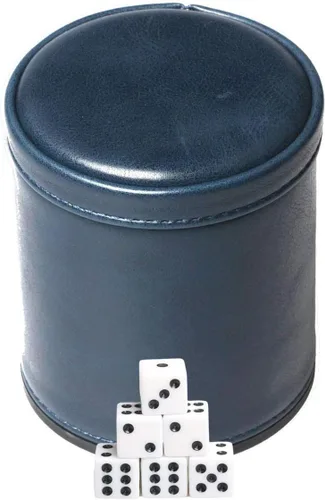 Miniatura 3 de Juego de Taza de Dados de Cuero Sintético Azul con 6 Dados Forro de Felpa Silencioso al Sacudir para Jugar Dados Mentirosos, Farkle, Yahtzee