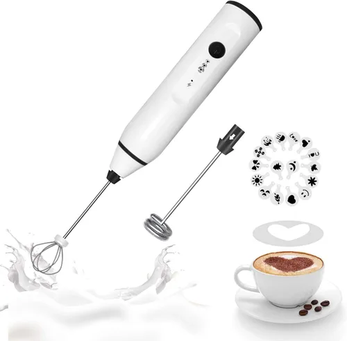 Miniatura 9 de Gbivbe - Espumador de leche de mano, mezclador de bebidas recargable para café con plantillas artísticas, mezclador de café para capuchino
