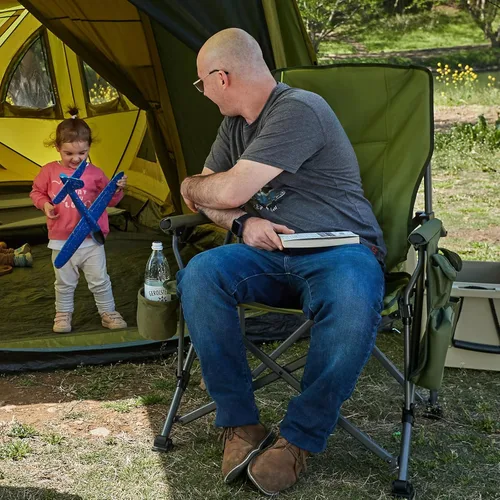 Miniatura 7 de TIMBER RIDGE Silla de camping plegable de gran tamaño, respaldo alto, resistente para adultos, soporta hasta 500 libras con soporte para tazas, Verde