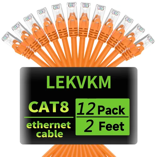 Miniatura 22 de Cable Ethernet Cat8 de 0.5 pies, paquete de 6 cables de red LAN blindados S/FTP, 40 Gbps 2000 MHz de alta velocidad, ideal para salas de servidores