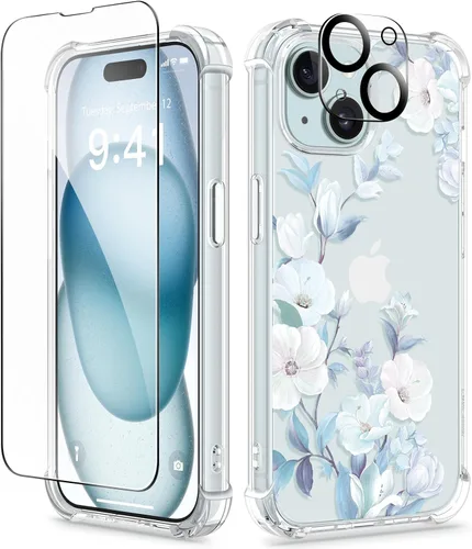 Miniatura 125 de GVIEWIN - Funda floral para iPhone 14 de 6.1 pulgadas, protector de pantalla + protector de lente de cámara, no se amarillenta, a prueba de golpes