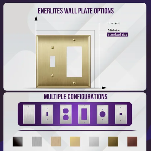 Miniatura 7 de ENERLITES - Placa de pared combinada de acero inoxidable para interruptor de palanca y decorativo, resistente a la corrosión, placa metálica de 2