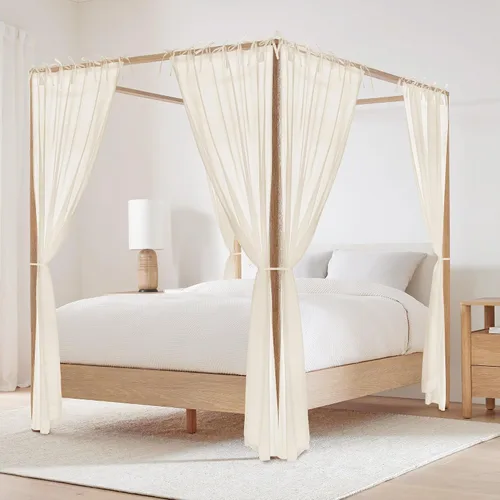 Miniatura 9 de RYB HOME Canopy Bed Curtains with Tie Tops and Tie Backs, White Sheer for Twin Full Queen King Bed, 8 Panels, Black, 45 inch Wide by 96 inch Long