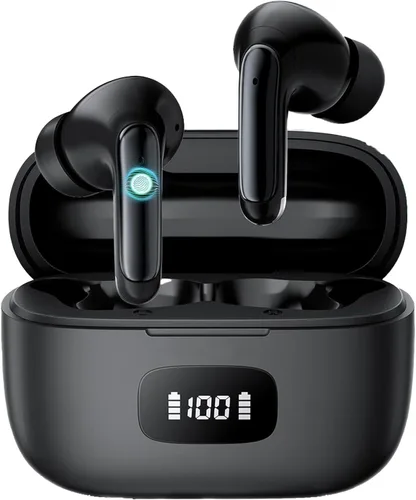 Auriculares inalámbricos con cancelación de ruido Bluetooth 5.3, auriculares deportivos con micrófono integrado, IPX7 impermeable y pantalla LED de
