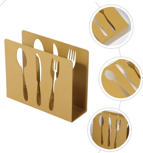 Miniatura 3 de HOMSFOU Metal Square Napkin Holder Upright Napkin Stand with Cutlery Design for Restaurant and Home Table Use