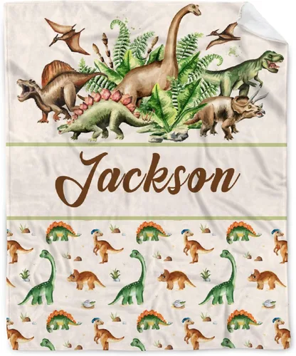 Miniatura 12 de Manta de franela de vellón de dinosaurio con nombre para niñas y niños recién nacidos, regalos personalizados, manta de forro polar suave