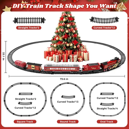 Miniatura 4 de Juego de tren de Navidad para alrededor debajo del árbol, tren eléctrico para árbol de Navidad con control remoto, sonido, humo y luz, locomotora