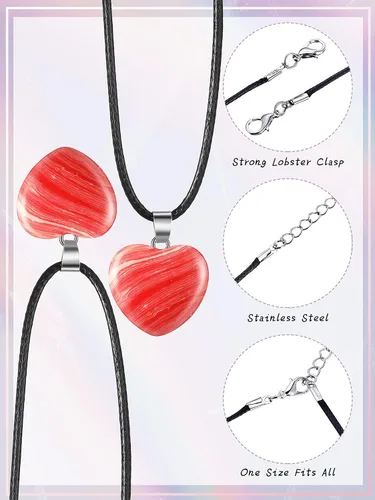 Miniatura 3 de Hicarer Colgantes de piedra en forma de corazón, collares de piedra con cordón de cuero sintético para suministros de fabricación de joyas