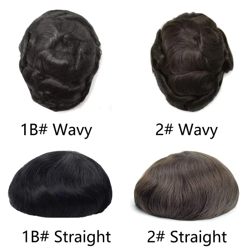 Miniatura 2 de Peluca de hombre Toupee fina mono y poliuretano para hombre, prótesis capilar duradera, sistema de reemplazo de cabello natural, peluca masculina