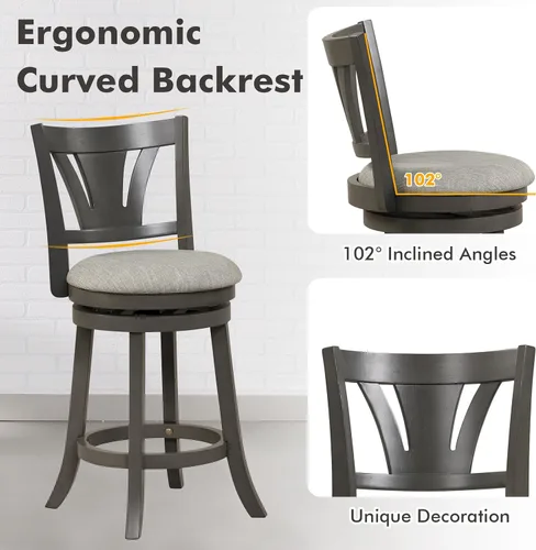Miniatura 6 de COSTWAY Taburete de bar para isla de cocina, taburete de bar giratorio de 26.5 pulgadas con respaldo curvado y asiento acolchado suave, patas