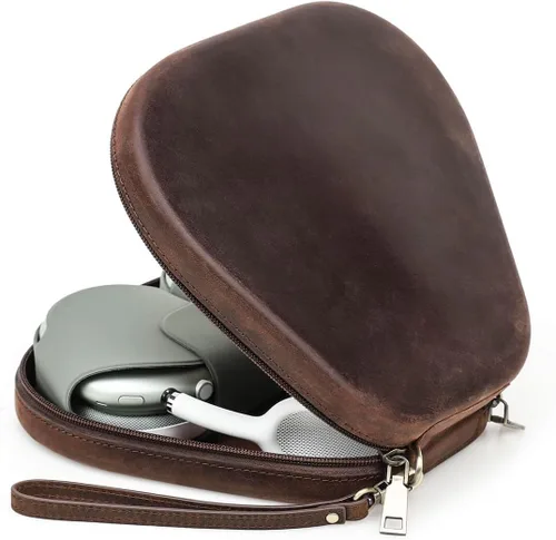 Hiram - Funda de cuero genuino para Airpods Max, funda de viaje portátil de cuero de vaca Crazy Horse para Airpods Max, funda de auriculares para