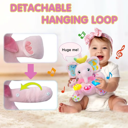 Miniatura 3 de Ryotagift Animales de Peluche Juguetes de Elefante Musical Bilingüe para Bebé, Juguete de Aprendizaje Temprano para Infantes con Música con Luces