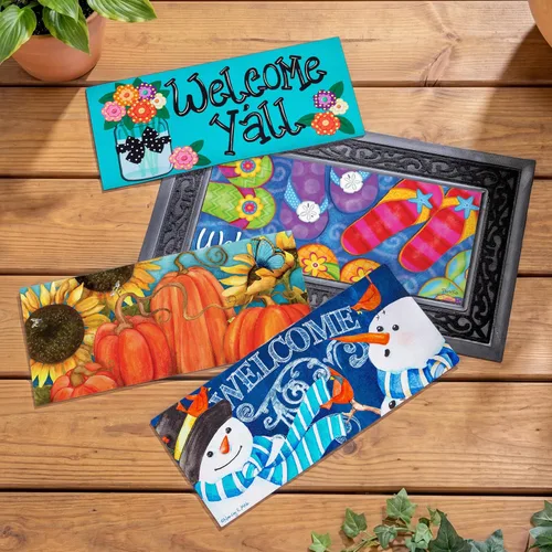 Juego de insertos y bandeja para felpudo Evergreen Sassafras & Set de 5, tapetes intercambiables para entrada de primavera, verano, otoño e Temporada