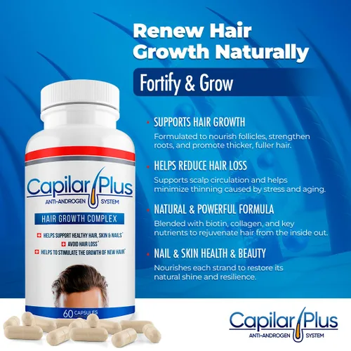 Miniatura 4 de Capilar Plus con sistema anti-andrógeno Suplemento para el crecimiento del cabello Tratamiento de pérdida de cabello Piel, cabello y uñas