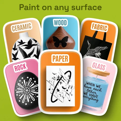 Miniatura 3 de ARTISTRO 5 marcadores de pintura acrílica negra, bolígrafos de pintura de doble punta + pincel fino ideal para caligrafía, perfectos para tela