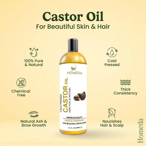 Miniatura 2 de Aceite de ricino orgánico para el crecimiento del cabello (6.7 fl oz) Aceite de ricino, aceites de ricino prensados en frío sin hexano puro, Huile