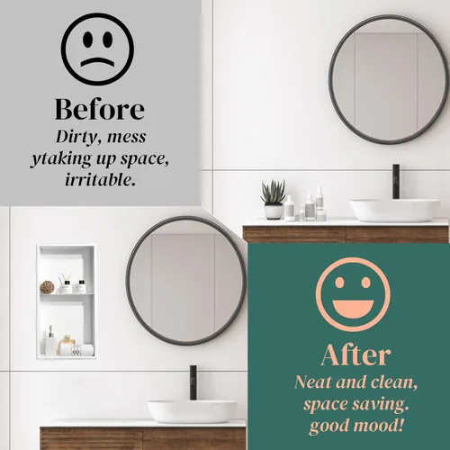 Miniatura 5 de Niche de ducha de 12 x 24 pulgadas, organizador de baño blanco mate, no necesita azulejos, acero inoxidable, moderno en nicho insertado en la pared