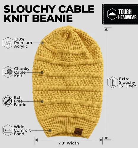 Miniatura 27 de Slouchy Cable tejido Gorro de lana por Tough Headwear – Gorro de lana de gran tamaño Sombreros Gorros Graves Sombreros Para Hombres y Mujeres