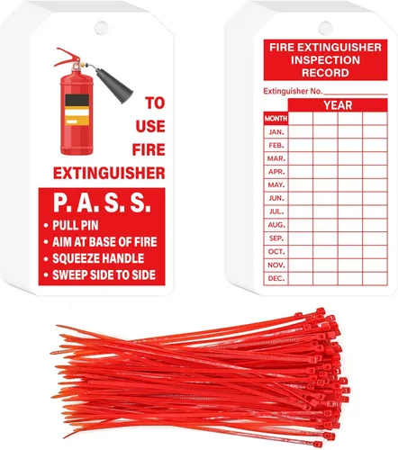 160 juegos de etiquetas de extintor de incendios con bridas de alambre ajustables, etiquetas de registro de inspección mensual para interiores y