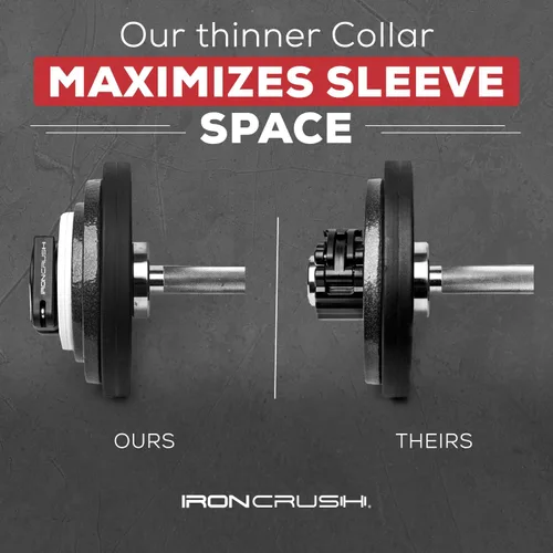 Miniatura 3 de Iron Crush Pinzas olímpicas para barra – Abrazaderas de gimnasio ajustables y delgadas para máxima capacidad de peso – Cerraduras de barra de Negro