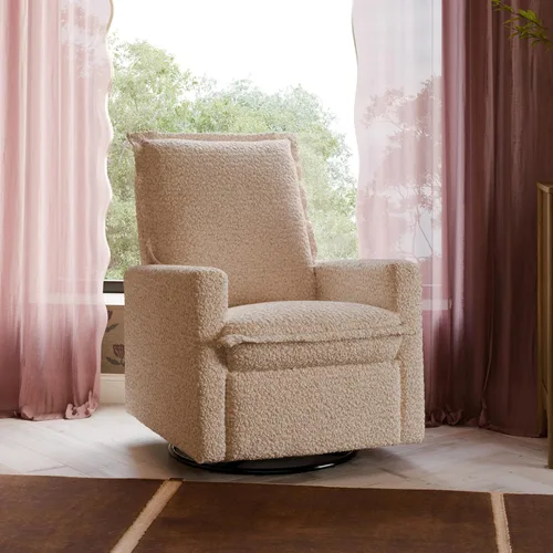 Miniatura 9 de Babyletto Cali Flange reclinable y planeador giratorio en lazo de peluche almendra, certificado Greenguard Gold y CertiPUR-US