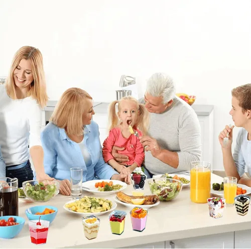 Miniatura 7 de Tazas de postre transparentes cuadradas de 5 onzas (50 tazas de postre + 50 cucharas)