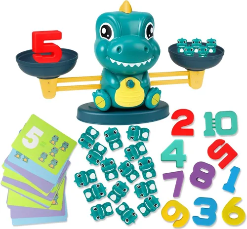 Aitbay Juguetes de equilibrio matemático de dinosaurio, juguetes Montessori para niños de 3 años, juguetes educativos para niños y niñas de 4, 5, 6,