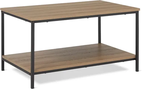 Amazon Basics Mesa de centro rectangular con estante inferior, mesa central para sala de estar, de madera, 19.9" P x 31.5" A x 16.5" Al Roble