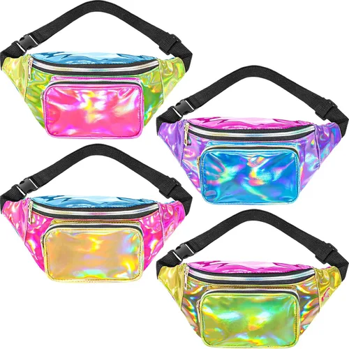 Abbylike Cangurera holográfica retro de los años 80 y 90, 3 bolsillos, para cinturón, para mujeres, hombres, correr, viajar, vacaciones, festival,