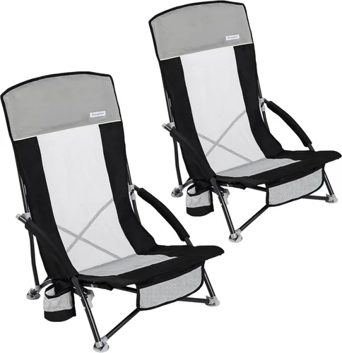 Miniatura 14 de SUNNYFEEL Silla de playa baja – Sillas de playa plegables con respaldo alto para adultos con portavasos y bolsillo lateral, mochila ligera silla