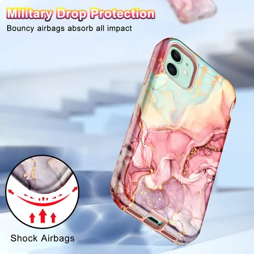 Miniatura 5 de CASEFIV Funda compatible con iPhone 11, patrón de mármol 3 en 1, resistente a prueba de golpes y caídas, cuerpo completo, policarbonato duro
