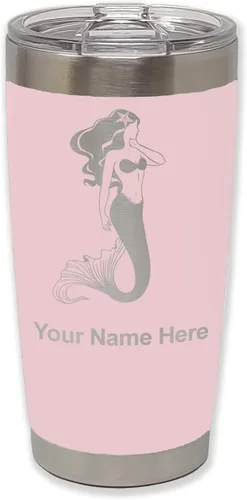 Miniatura 13 de LaserGram Vaso aislado al vacío de 20 onzas, sirena, grabado personalizado incluido (negro)
