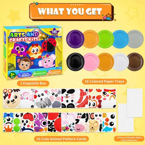 Miniatura 2 de Paquete de 16 Artes y Manualidades para Niños, Manualidades para Niños Pequeños Kit de Arte de Platos de Papel de Animales Regalo para Niños y Niñas