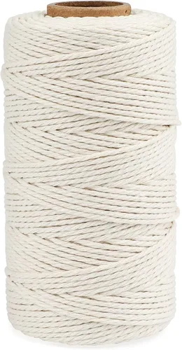 jijAcraft Cordel de algodón para carnicero, 328 pies - Cordón de 3 capas de 2 mm de grosor color beige para carne, salchichas, manualidades y