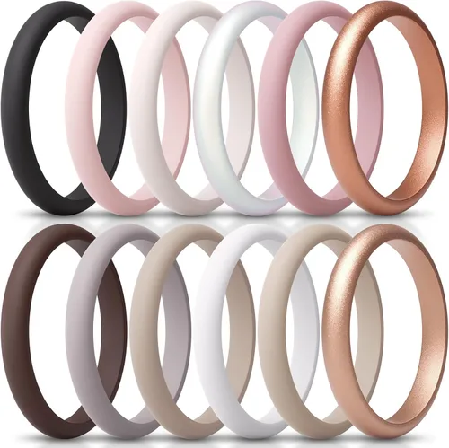 Miniatura 33 de ThunderFit - Realzadores de anillos de silicona delgados y apilables para mujer, alianzas de boda de silicona, 2.5 mm de ancho y 2 mm de grosor