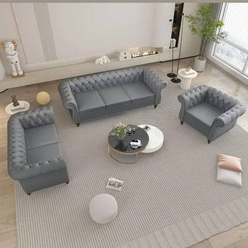 Miniatura 34 de QHITTY Juego de 2 piezas para sala de estar, Sofá Seccional Chesterfield Silla Contemporáneo Tapizado de Terciopelo Loveseat Juego de Sofás