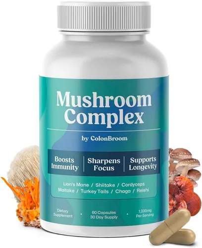 ColonBroom Complejo de hongos, potente mezcla de hongos con Cordyceps, Reishi, Shiitake, extracto de melena de león para energía, inmunidad, alivio