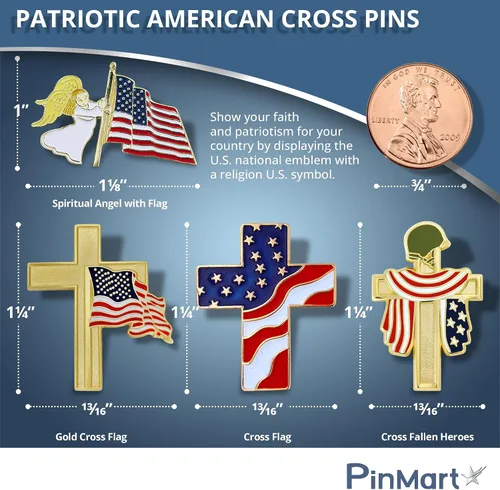 Miniatura 5 de PinMart Cruz patriótica con bandera estadounidense ondeando la bandera de Estados Unidos – Pin de solapa esmaltado – SecureClutch Back
