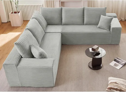 Miniatura 27 de Sofá seccional modular de 96", sofá en forma de L tipo nube sin estructura con chaise lounge, tapizado de pana con asiento profundo de espuma Negro