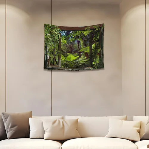 Miniatura 25 de QGHOT Tapiz de bosque brumoso, tapiz de montaña natural para colgar en la pared, paisaje de acuarela verde salvia, arte de pared para dormitorio