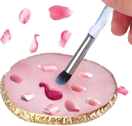 Miniatura 2 de Ouligay Paleta de arte de uñas de resina Paleta de mezcla de maquillaje con borde dorado, herramienta de arte de uñas, diseño de gel, bandeja de Rosa