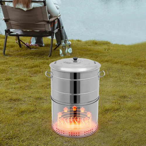 Miniatura 5 de Parrillas de carbón portátiles grandes, acero inoxidable de 360°, sin humo, parrilla grande sin humo, barril de barbacoa sin humo con múltiples